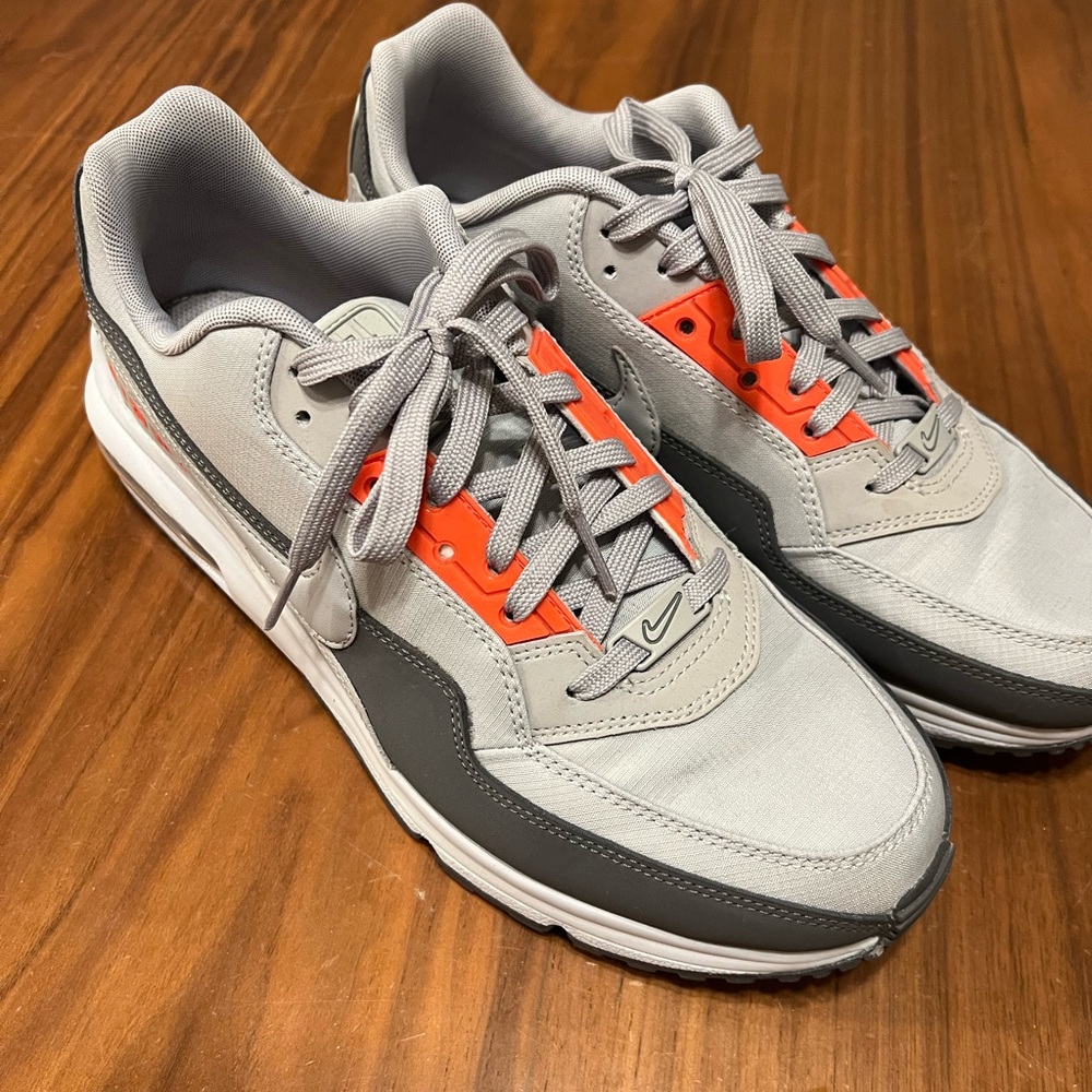 Nike men’s Air Max LTD 3 Gray and Orange Athletic Shoes